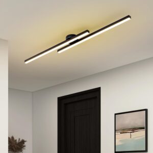  Modern Ceiling Light with Remote, 43.3" Black Sputnik Ceiling Lamp, Dimmable LED Lighting Fixture for Dining Room Living Room Kitchen Island, 2 Lights