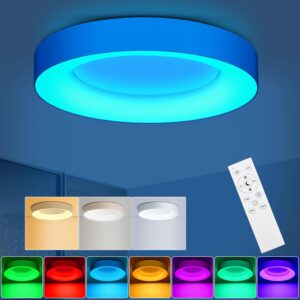 RGB Flush Mount LED Ceiling Light Dimmable with Remote Control 11 Inch,Color Changing Ceiling Light Fixture,Ceiling Lamp for Bedroom Kitchen Hallway Party Living Room