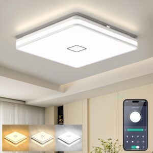12.8 Inch Smart Ceiling Light, Dimmable LED Ceiling Light CCT with App Control, 2050LM Square led Flush Mount Ceiling Lights for Living Room Bedroom