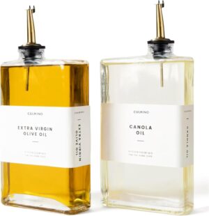 Olive Oil Dispenser Bottle - Refillable Glass Bottles for Kitchen - Syrup Container for Vinegar and Soy Sauce, Pack of 2